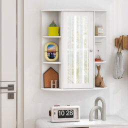 Costway Wall Mounted Medicine Cabinet With Mirror Bathroom Wall Cabinet-White - thumbnail 1
