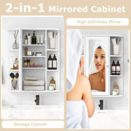 Costway Wall Mounted Medicine Cabinet With Mirror Bathroom Wall Cabinet-White - thumbnail 7