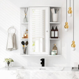 Costway Wall Mounted Medicine Cabinet With Mirror Bathroom Wall Cabinet-White - thumbnail 4