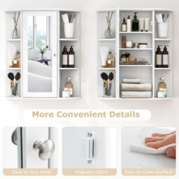 Costway Wall Mounted Medicine Cabinet With Mirror Bathroom Wall Cabinet-White - thumbnail 9