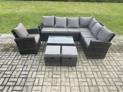 Fimous Wicker Pe Outdoor Garden Furniture Set High Back Rattan Corner Sofa Set With Arm Chair Rectangular Coffee Table - image 1
