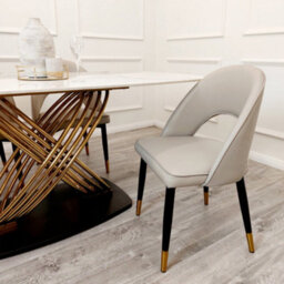 Stratus Interiors Astra Dining Chair Gold Tipped Wooden Legs Leather And Fabric - Grey Velvet - thumbnail 5