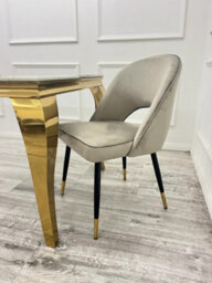 Stratus Interiors Astra Dining Chair Gold Tipped Wooden Legs Leather And Fabric - Grey Velvet - thumbnail 8