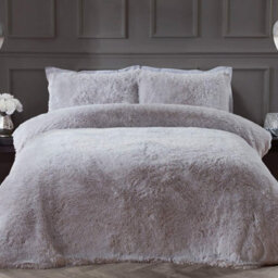Gr8 Home Sleepdown Silver Shaggy Faux Fur Long Pile Fleece Duvet Quilt Cover Set Thermal Bedding Double - thumbnail 1
