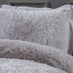 Gr8 Home Sleepdown Silver Shaggy Faux Fur Long Pile Fleece Duvet Quilt Cover Set Thermal Bedding Double - thumbnail 2
