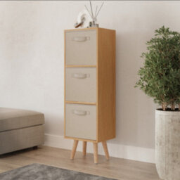 Urbn-Living Urbnliving 80Cm Height 3 Tier Beech Wooden Storage Bookcase Scandinavian Style Beech Legs With Beige Inserts - thumbnail 1