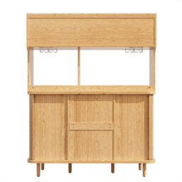 Abrihome 174.5Cm Tall Sideboard With Rattan Look & Glass Sliding Doors, Natural Wood/walnut Finish - thumbnail 7