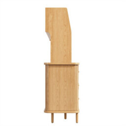 Abrihome 174.5Cm Tall Sideboard With Rattan Look & Glass Sliding Doors, Natural Wood/walnut Finish - thumbnail 6