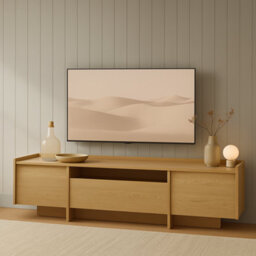 Impact Furniture Sideboard Lowboard Tv Unit Long Low Cabinet 200Cm Wide Storage Washed Light Oak Modern Japandi - thumbnail 2