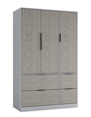 Urbn-Living Urbnliving 3 Door Wardrobe With 4 Drawers Wooden Bedroom Storage Cupboard With Hanging Rail For Clothes - Grey Unit & Cedar Grey - image 1