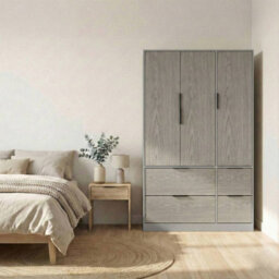 Urbn-Living Urbnliving 3 Door Wardrobe With 4 Drawers Wooden Bedroom Storage Cupboard With Hanging Rail For Clothes - Grey Unit & Cedar Grey - thumbnail 2