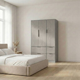 Urbn-Living Urbnliving 3 Door Wardrobe With 4 Drawers Wooden Bedroom Storage Cupboard With Hanging Rail For Clothes - Grey Unit & Cedar Grey - thumbnail 3
