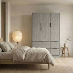 Urbn-Living Urbnliving 3 Door Wardrobe With 4 Drawers Wooden Bedroom Storage Cupboard With Hanging Rail For Clothes - Grey Unit & Cedar Grey - thumbnail 6