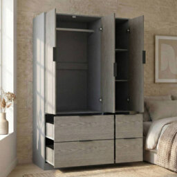 Urbn-Living Urbnliving 3 Door Wardrobe With 4 Drawers Wooden Bedroom Storage Cupboard With Hanging Rail For Clothes - Grey Unit & Cedar Grey - thumbnail 7