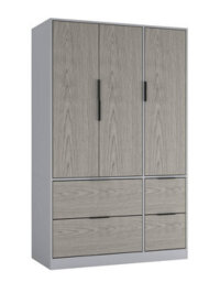 Urbn-Living Urbnliving 3 Door Wardrobe With 4 Drawers Wooden Bedroom Storage Cupboard With Hanging Rail For Clothes - Grey Unit & Cedar Grey - thumbnail 1