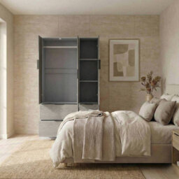 Urbn-Living Urbnliving 3 Door Wardrobe With 4 Drawers Wooden Bedroom Storage Cupboard With Hanging Rail For Clothes - Grey Unit & Cedar Grey - thumbnail 5