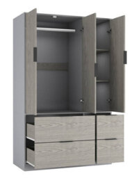 Urbn-Living Urbnliving 3 Door Wardrobe With 4 Drawers Wooden Bedroom Storage Cupboard With Hanging Rail For Clothes - Grey Unit & Cedar Grey - thumbnail 8