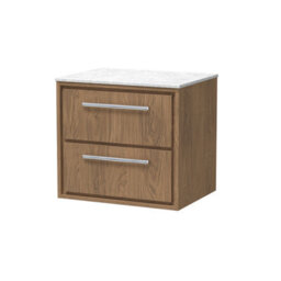 Hudson Reed Lille Wall Hung Two Drawer Contemporary Vanity Unit With Marble Worktop In Antique Oak, 610 X 460mm