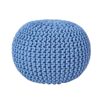 Homescapes Blue Round Cotton Knitted Pouffe Footstool - image 1