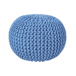Homescapes Blue Round Cotton Knitted Pouffe Footstool - thumbnail 1