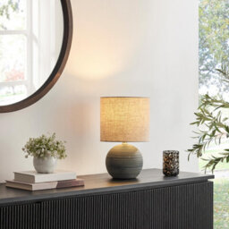 Furniturebox Uk Ripple Grey & Black Textured Ceramic Round Table Lamp - thumbnail 2