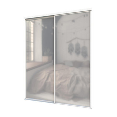 A-Class Sliding Doors Set Of 2 Full Length Mirror Sliding Wardrobe Door Kit In White Frame & Tracks, Opening Height (H) 225-226Cm & Width (W) 149-150Cm - image 1