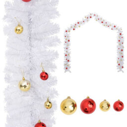 Berkfield Christmas Garland Decorated With Baubles White 10 M