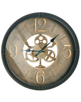 Wyld And Coco Heritage Home Wall Clock Vintage Gear Dial 50Cm, Black Synthetic Frame - image 1