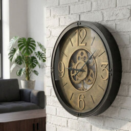 Wyld And Coco Heritage Home Wall Clock Vintage Gear Dial 50Cm, Black Synthetic Frame - thumbnail 2