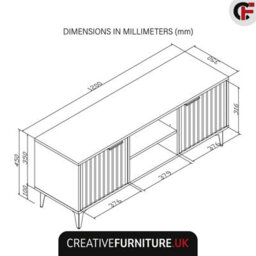 Tide Crest Tv Unit 120Cm Gold Dark Grey With Fluted Wave Doors - Creative Furniture - thumbnail 4