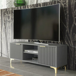 Tide Crest Tv Unit 120Cm Gold Dark Grey With Fluted Wave Doors - Creative Furniture - thumbnail 5