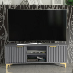 Tide Crest Tv Unit 120Cm Gold Dark Grey With Fluted Wave Doors - Creative Furniture - thumbnail 2