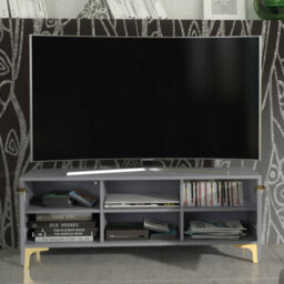 Tide Crest Tv Unit 120Cm Gold Dark Grey With Fluted Wave Doors - Creative Furniture - thumbnail 3