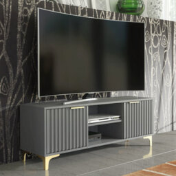 Tide Crest Tv Unit 120Cm Gold Dark Grey With Fluted Wave Doors - Creative Furniture