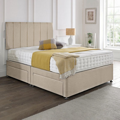 Dining Tables Oslo Matching Headboard Divan Set, 2 Drawer On Same Side With Sprung 1500 Comfort Mattress - Plush Almond - King - image 1