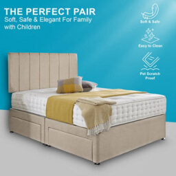 Dining Tables Oslo Matching Headboard Divan Set, 2 Drawer On Same Side With Sprung 1500 Comfort Mattress - Plush Almond - King - thumbnail 2