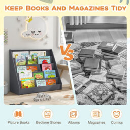 Costway Kids Bookshelf 5-Tier Wooden Children Bookcase Magazine Rack-Grey - thumbnail 5