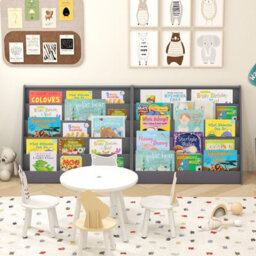 Costway Kids Bookshelf 5-Tier Wooden Children Bookcase Magazine Rack-Grey - thumbnail 4