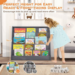 Costway Kids Bookshelf 5-Tier Wooden Children Bookcase Magazine Rack-Grey - thumbnail 7