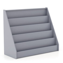 Costway Kids Bookshelf 5-Tier Wooden Children Bookcase Magazine Rack-Grey