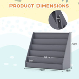 Costway Kids Bookshelf 5-Tier Wooden Children Bookcase Magazine Rack-Grey - thumbnail 3