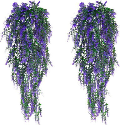 2 Pack Artificial Hanging Ivy Plants, 70 Cm (Purple), Artificial Silk Orchid Flowers With 5 Branches For Home Wall Decoration - image 1