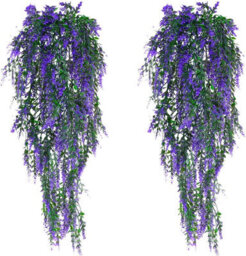 2 Pack Artificial Hanging Ivy Plants, 70 Cm (Purple), Artificial Silk Orchid Flowers With 5 Branches For Home Wall Decoration - thumbnail 1