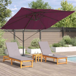 Berkfield Cantilever Roma Parasol Bordeaux Red 286X285X265 Cm Aluminium - thumbnail 4