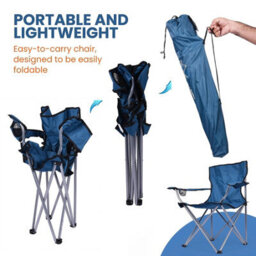 Mantraraj Camping Folding Chairs Patio Outdoor Portable Garden Beach Chair Fishing Lounger Seat With Cup Holder Blue - thumbnail 2