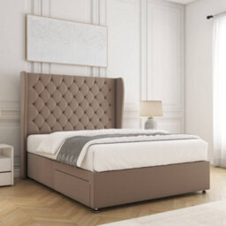 Bsspoke Amelia Divan Bed Set Mink Plush Velvet With 54Inch Wingedback Panel Headboard No Drawers No Mattress In All Sizes - thumbnail 2