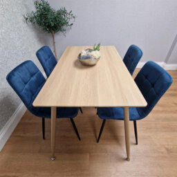 Kosy Koala Modern Wood Effect Dining Table Set With 4 Blue Velvet Chairs Dining Room Furniture - thumbnail 2