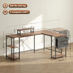 168Cm Reversible L Shaped Desk, 240Cm Two Person Desk - thumbnail 2