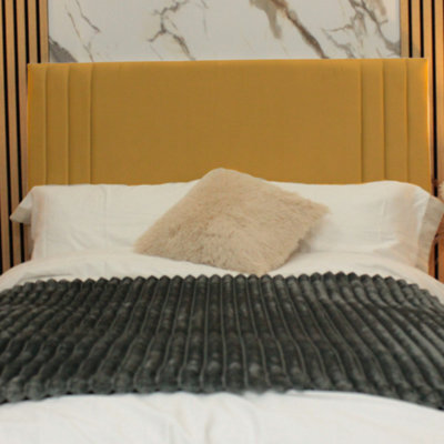 "Urban Textures - Nevada Luxury 20"" High Velvet Fabric Upholstered Bed 3 End Panel Headboard - Mustard" - image 1
