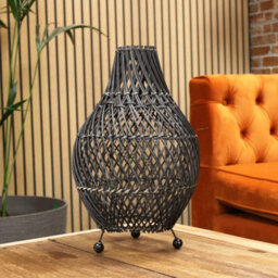 Natural Rattan Table Lamp - Unique Boho, Rustic, Scandinavian Decor - thumbnail 4